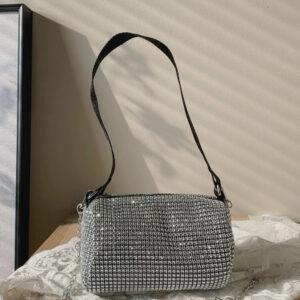 Chain Detail Silver Rhinestone Bag