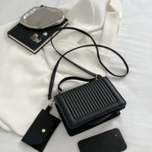 Black Embossed Shoulder Bag with Coin Purse